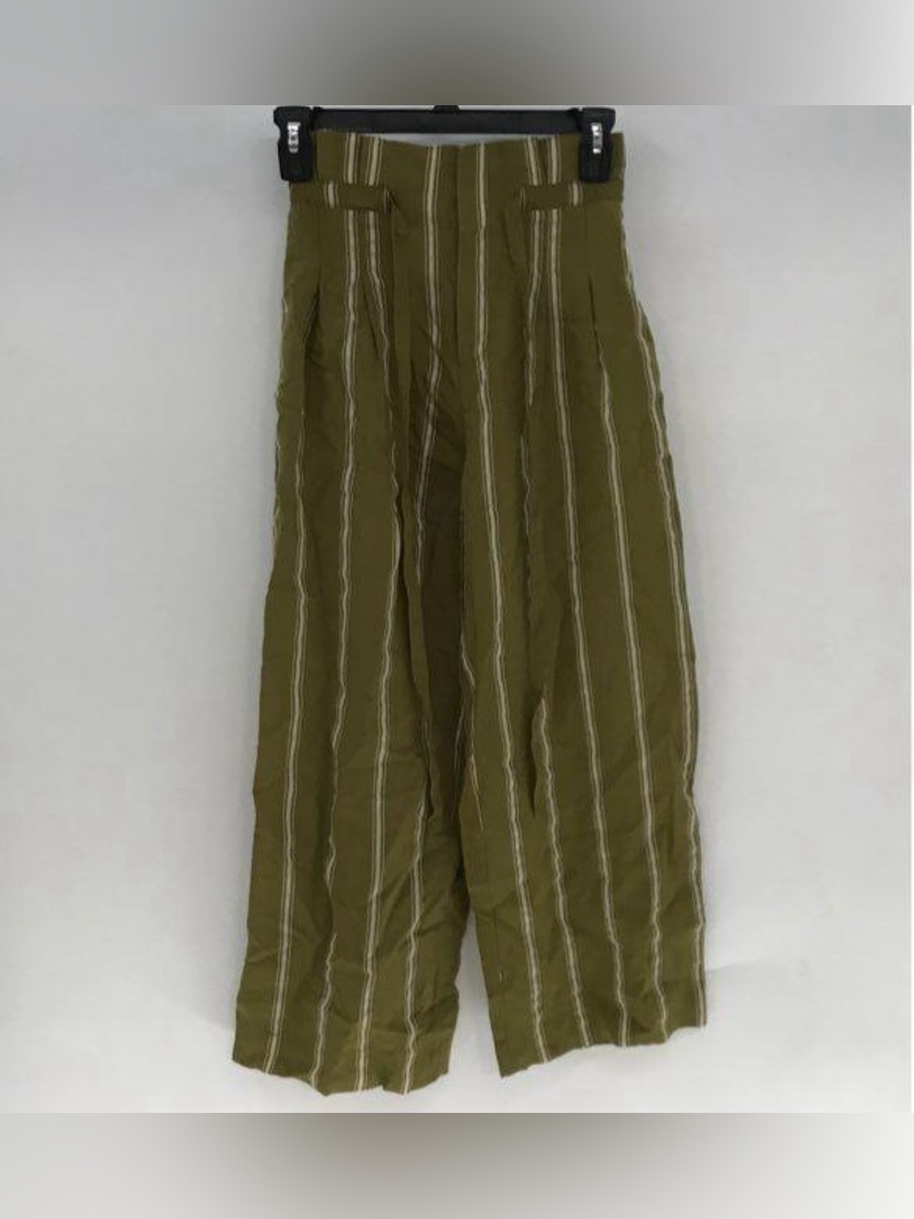 Club Monaco Olive Striped Wide-Leg Cropped Pants